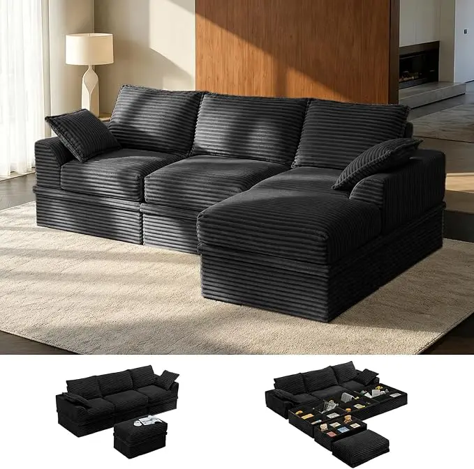 Upgrade Boneless Couch with Storage, Extra Deep&High Seat Modular Sectional