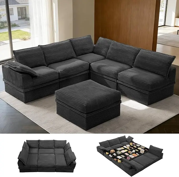Upgrade Boneless Couch with Storage, Extra Deep&High Seat Modular Sectional
