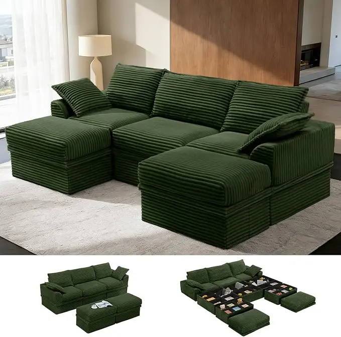 Upgrade Boneless Couch with Storage, Extra Deep&High Seat Modular Sectional