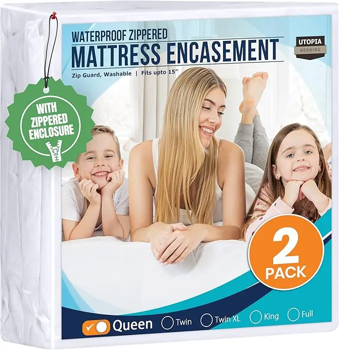 Utopia Bedding Mattress Protector Zippered Queen Size, 100% Waterproof Bed Bug