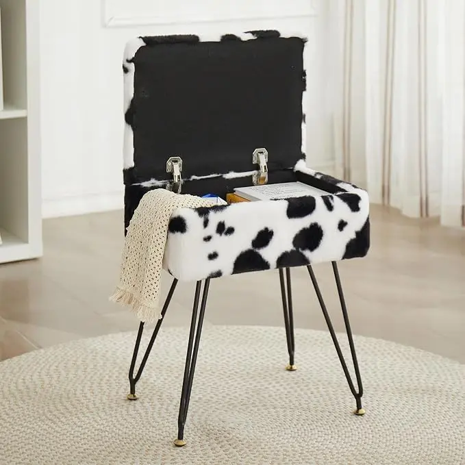 Vanity Stool Chair, Faux Fur Ottoman Foot Stool