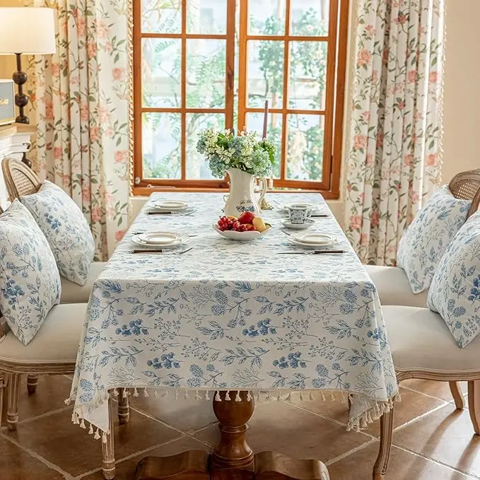 VClife Table Cloth Blue and White Table Cloth Rectangle Tablecloth Rustic