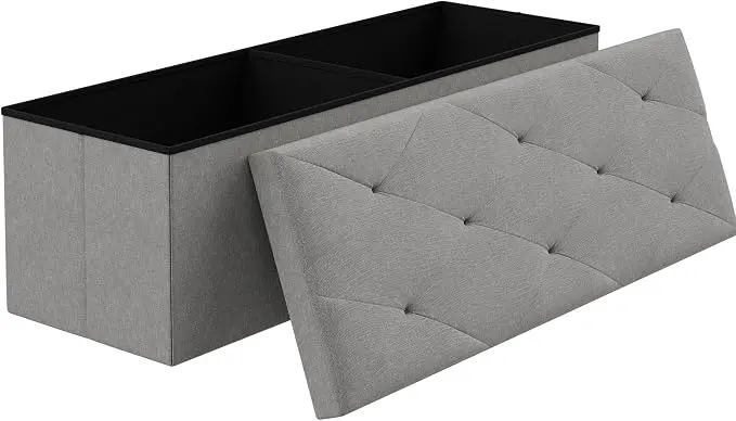 VECELO 43'' Folding Storage Ottoman Bench, Storage Chest, Linen Fabric Foot