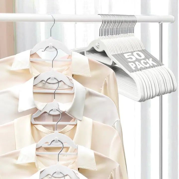 Velvet Felt Stackable Hangers 50 Pack, Thin & Space Saving, White