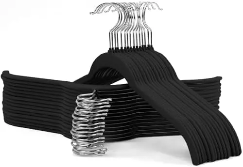 Velvet Hangers 30 Pack, Slim Flocked Clothes Hangers Black