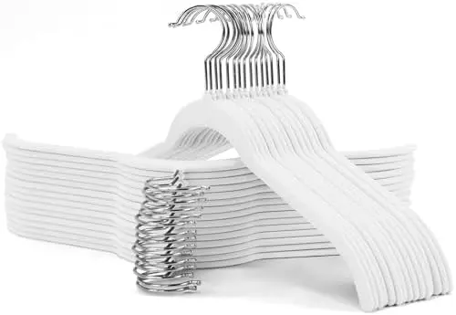 Velvet Hangers 30 Pack, Slim Flocked Clothes Hangers White