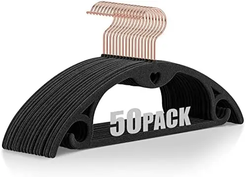 Velvet Hangers Felt Clothes Hangers 50 Pack Black Grey