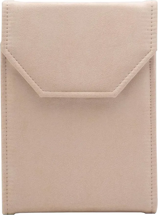 Velvet Necklace Jewelry Travel Folder Storage Display Case (Beige)