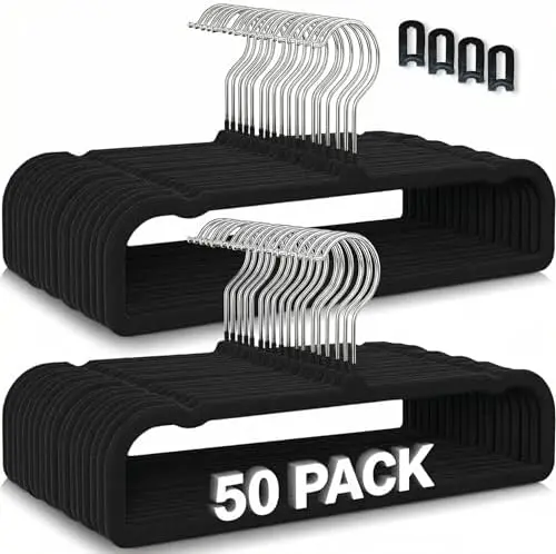 Velvet Pants Hangers 50 Pack – Non-Slip Space Saving with 20 Hooks