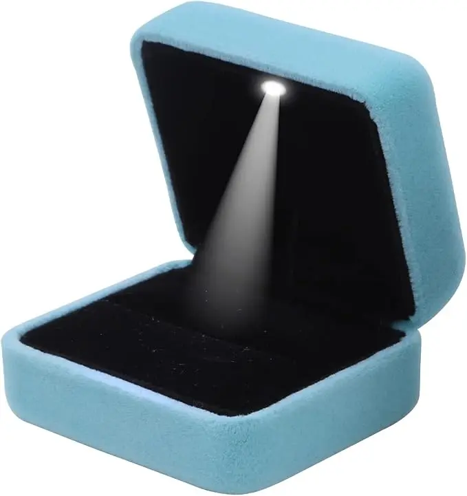 Velvet Ring Box with LED Light Jewelry Display Gift Box for Proposal,Engagement, Wedding