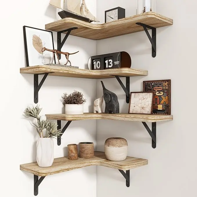 Venusmiles Corner Floating Shelves Set of 4, Wall Mounted L-Shaped Storage