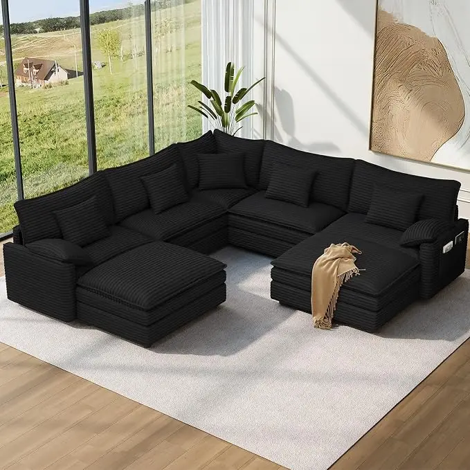 Vesgantti 101" V-Shaped Corner Couch Sectional, 7 Seat Customizable Modular