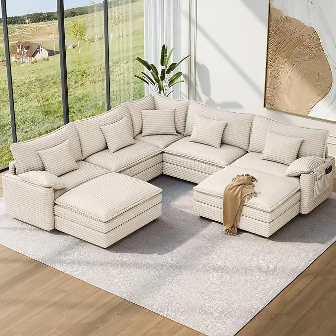 Vesgantti 101" V-Shaped Corner Couch Sectional, 7 Seat Customizable Modular