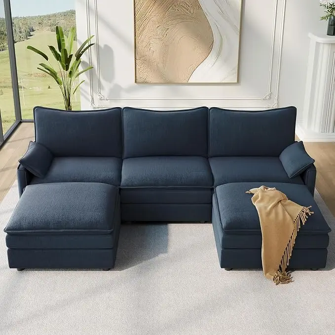 Vesgantti 108" U Shaped Sectional Couch, Deep Seat Cloud Modular Sectional Sofa
