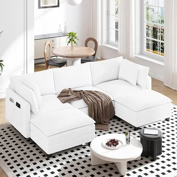 Vesgantti 109" U Shaped Cloud Sectional Sofa, Comfy Corduroy Upholstered