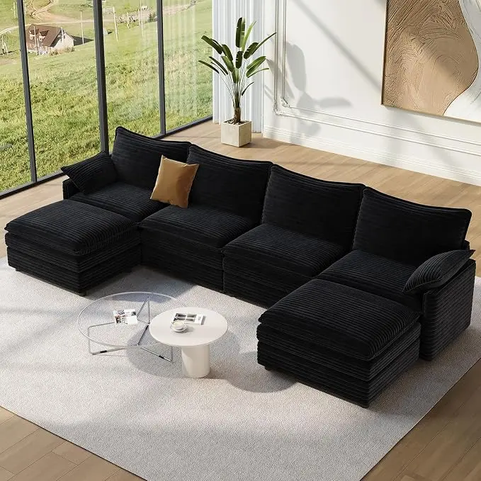Vesgantti 142" U Shaped Sectional Couch, Comfy Cloud Modular Sectional Sofa