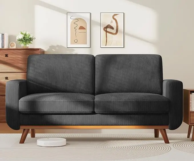 Vesgantti 68" Loveseat Sofa Black, Comfy Corduroy Couch