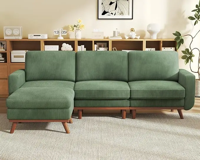 Vesgantti 97" L-Shape Modular Sofa, 3-Seat Corduroy Couch