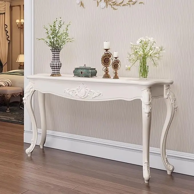 Victorian Style White Console Table, Vintage Entryway Foyer Narrow Sofa Table