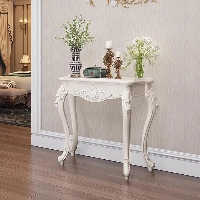Victorian Style White Console Table, Vintage Entryway Foyer Narrow Sofa Table