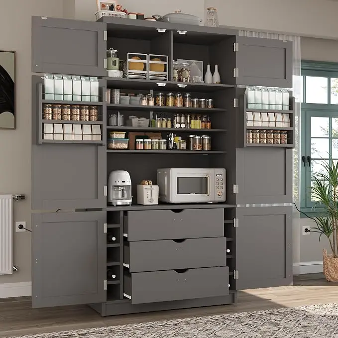 VilroCaz 80.1'' Tall Freestanding Kitchen Pantry Storage Cabinet Cupboard