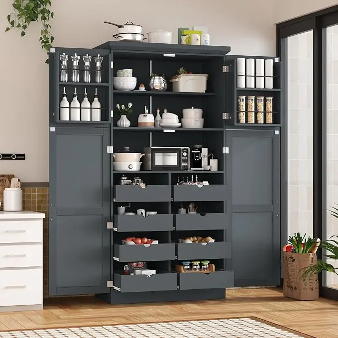 VilroCaz Freestanding Kitchen Pantry Tall Storage Cabinet, Wooden Kitchen