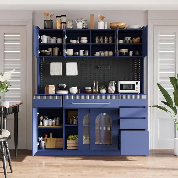 VilroCaz Freestanding Large Kitchen Pantry, Wooden Kitchen Large Coffee Bar