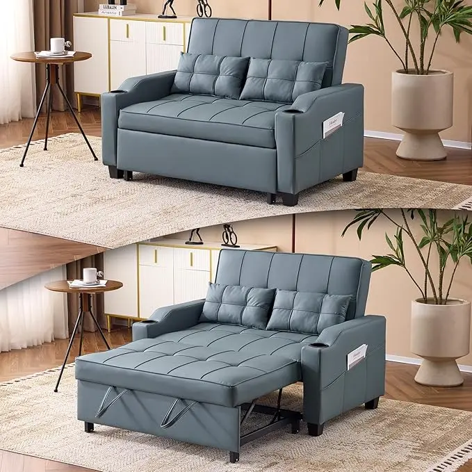 VINGLI Convertible Loveseat Sleeper Sofa, Cup Holders, Armrest