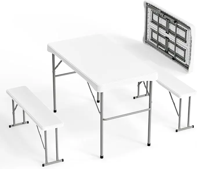 VINGLI Picnic Table Set with 2 Benches, 6 Feet Camping Table Chair Set