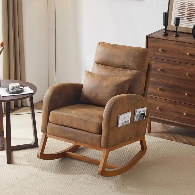 VINGLI Rustic Microfiber Nursing Rocking Chair