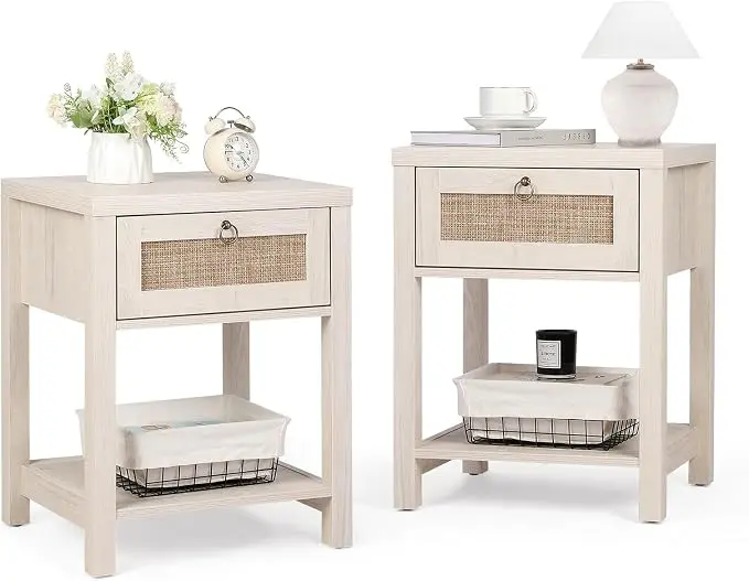 VOWNER Rattan Nightstands Set of 2