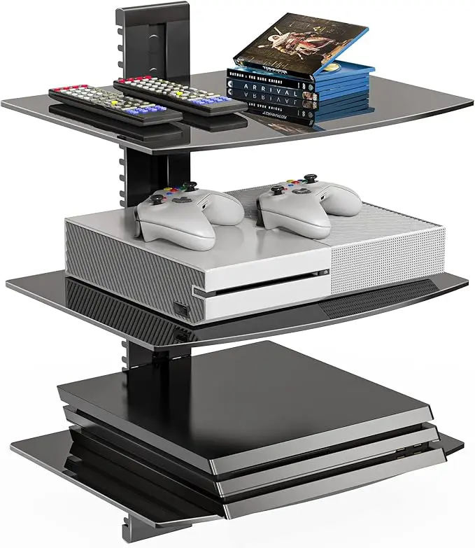 WALI Floating TV Shelf, 3 Tier Glass Projector Shelf