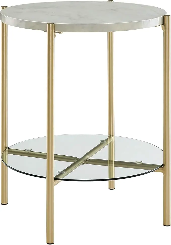 Walker Edison Blaine Mid Century Modern Marble and Glass Round Accent Table