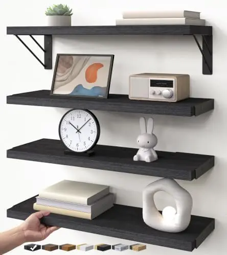 Wall Mounted Black Floating Shelves for Wall (Set of 4, 16" Uniform)