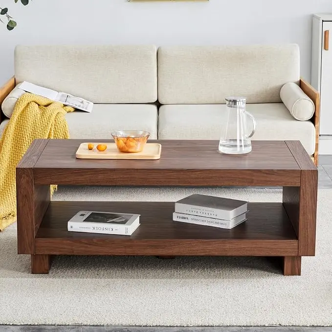 Walnut Mid-Century Coffee Table, 47.2" W×23.6" D×18" H,Rectangular MDF Storage