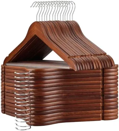 Walnut Wooden Hangers 30 Pack, Heavy Duty Clothes Hangers