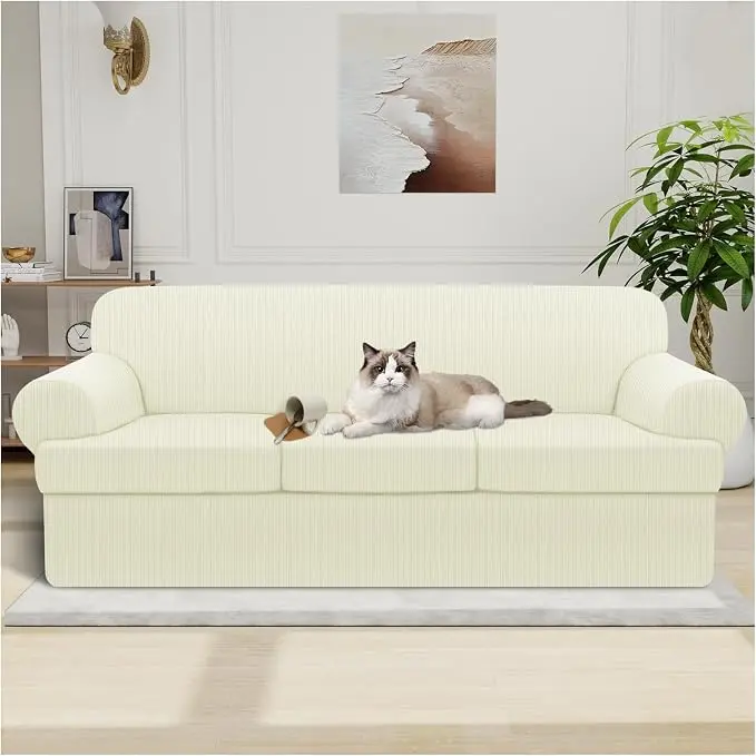 Waterproof Couch Cover 4-Piece Set Striped Sofa Slipcovers