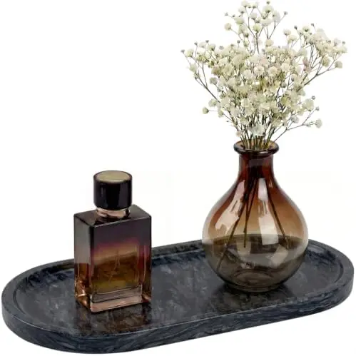 Wave Grey Oval Marble Tray, 11.8x5.9 Vanity Perfume Organizer Dish