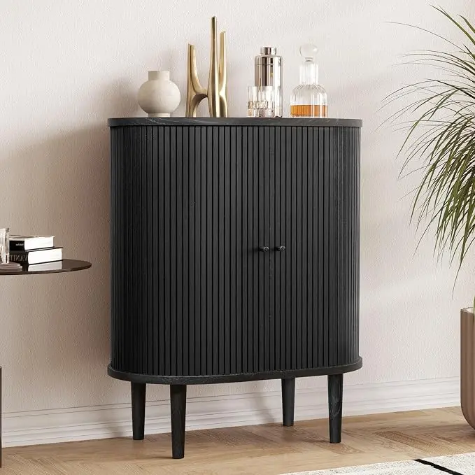 WERMO 28'' Fluted Black Bar Cabinet