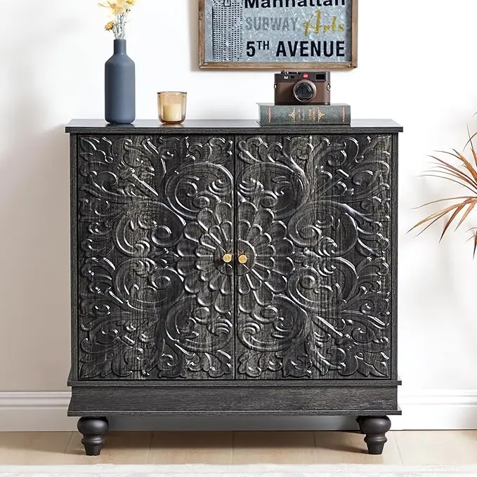 weselon Accent Cabinet with 2 Doors, Classic Carved Storage Sideboard Buffet
