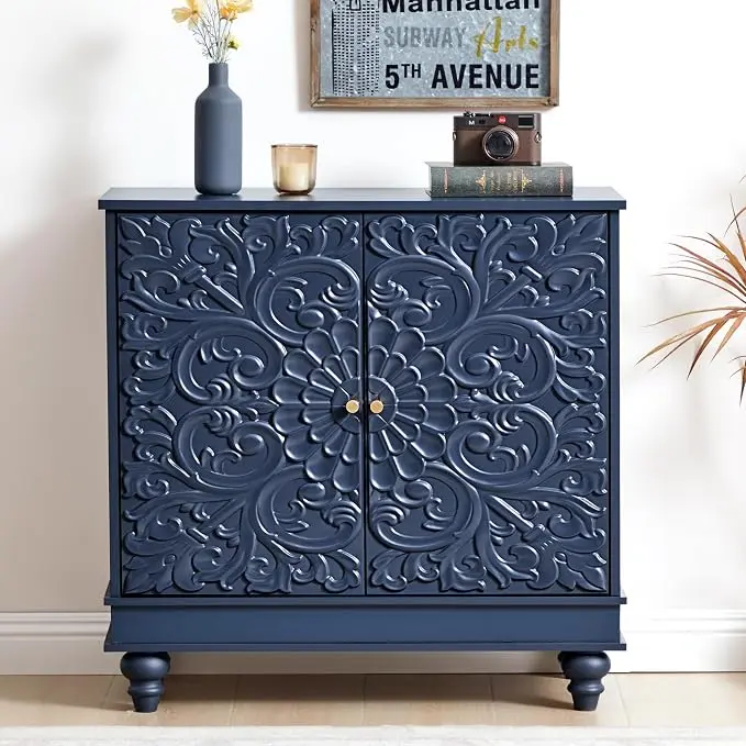 weselon Accent Cabinet with 2 Doors, Luxury Carving Board Storage Sideboard