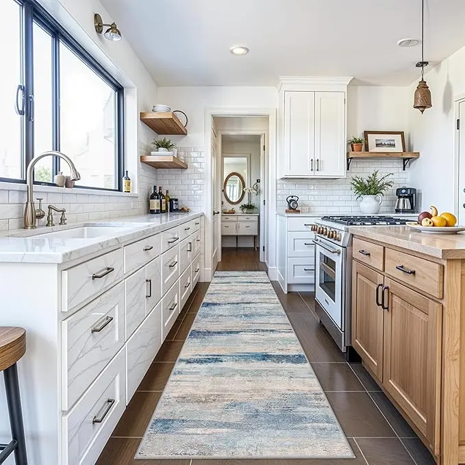 Western Coastal Beach Wave Pattern Kitchen Runner Rug