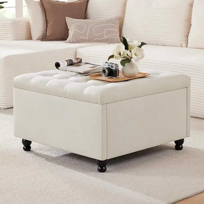 Weture 30 Inch Large Square Storage Ottoman Coffee Table, Oversized Square