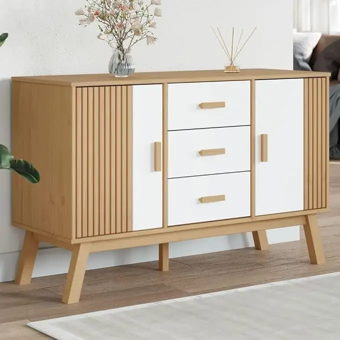 White and Brown Solid Pine Wood Sideboard