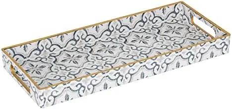 White Decorative Tray with Handles, Plastic Moroccan Tray