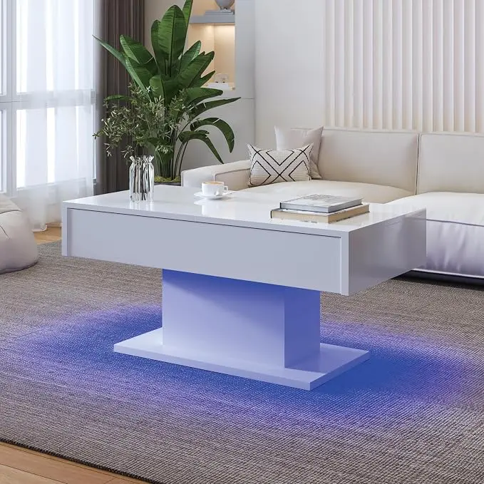 White Modern Coffee Table with Hidden Storage