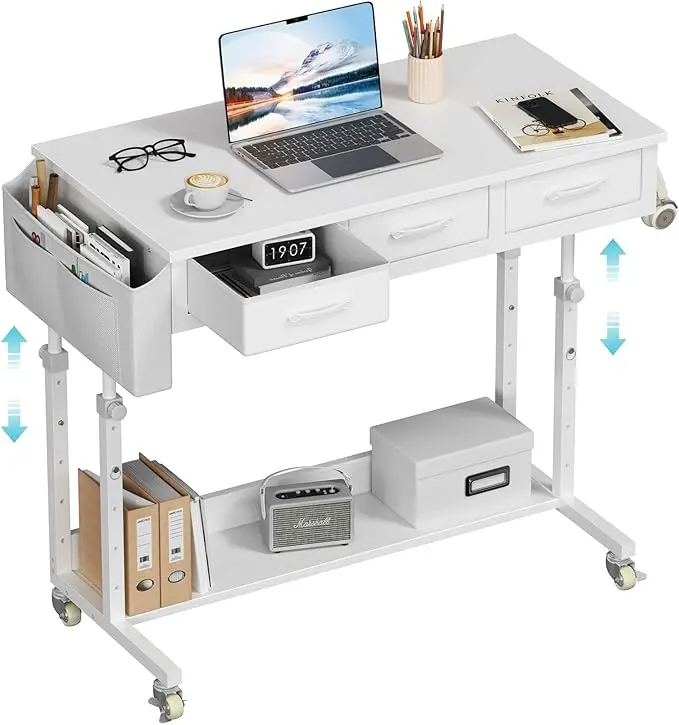 White Portable Rolling Computer Desk