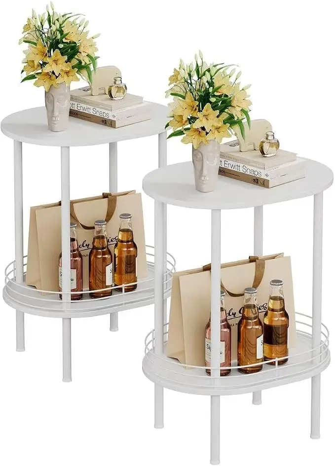 White Side Table Set of 2, Small Modern Round Side Table