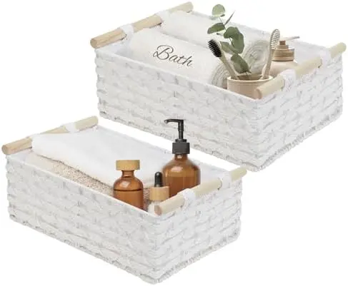 White Wicker Baskets, Back of Toilet Basket
