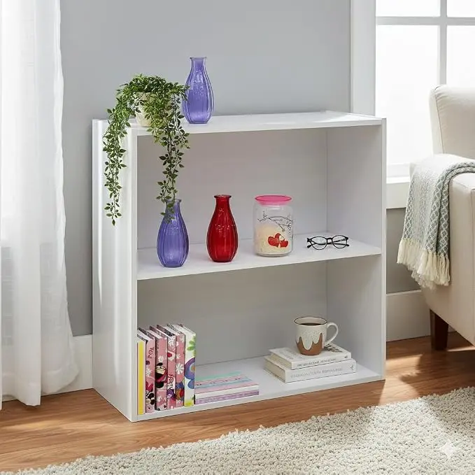 White Wood 2-Tier Shelf Bookcase Storage Organizer